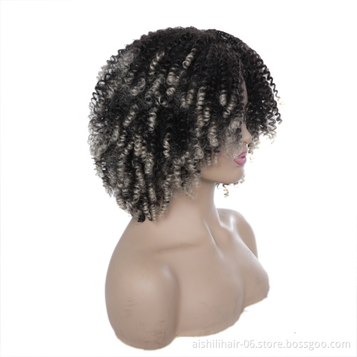 wholesale afro kinky curly ombre dark brown to silvery wig heat resistant synthetic hair wigs for women